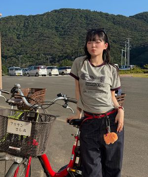 별 데님 ESCF 로고 콜라주 프린트 링거 반팔티 퍼플