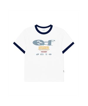 별 데님 ESCF 로고 콜라주 프린트 링거 반팔티 네이비