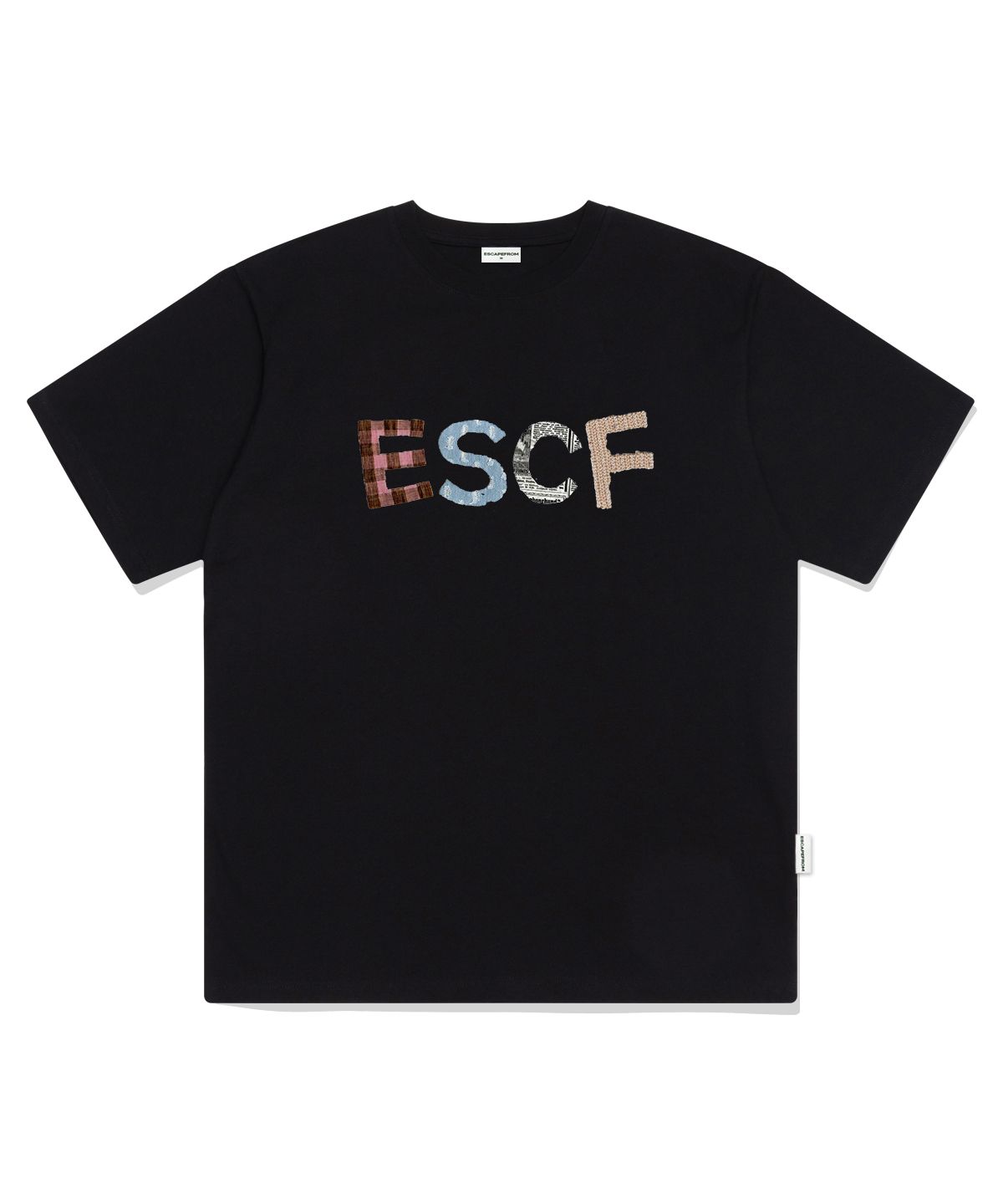 이스케이프프롬(ESCAPEFROM) 패치 빈티지 로고 프린트 오버핏 반팔티 블랙