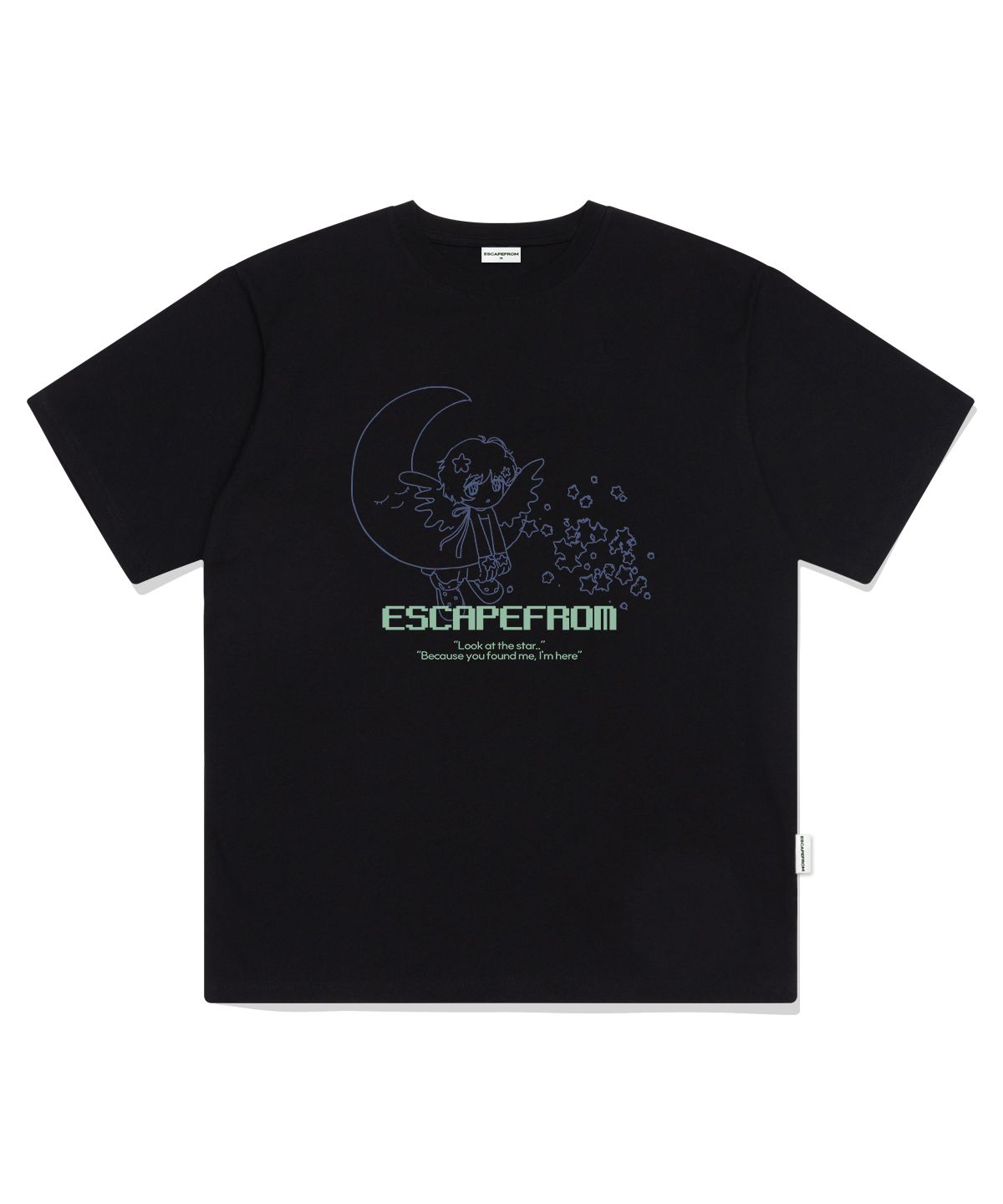 이스케이프프롬(ESCAPEFROM) 룩앳더스타 프린트 오버핏 반팔티 블랙
