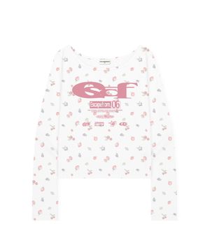 ESCF 로고 콜라주 앤드 빈티지 스트로베리 풀프린트 슬림핏 보트넥 롱슬리브 아이보리
