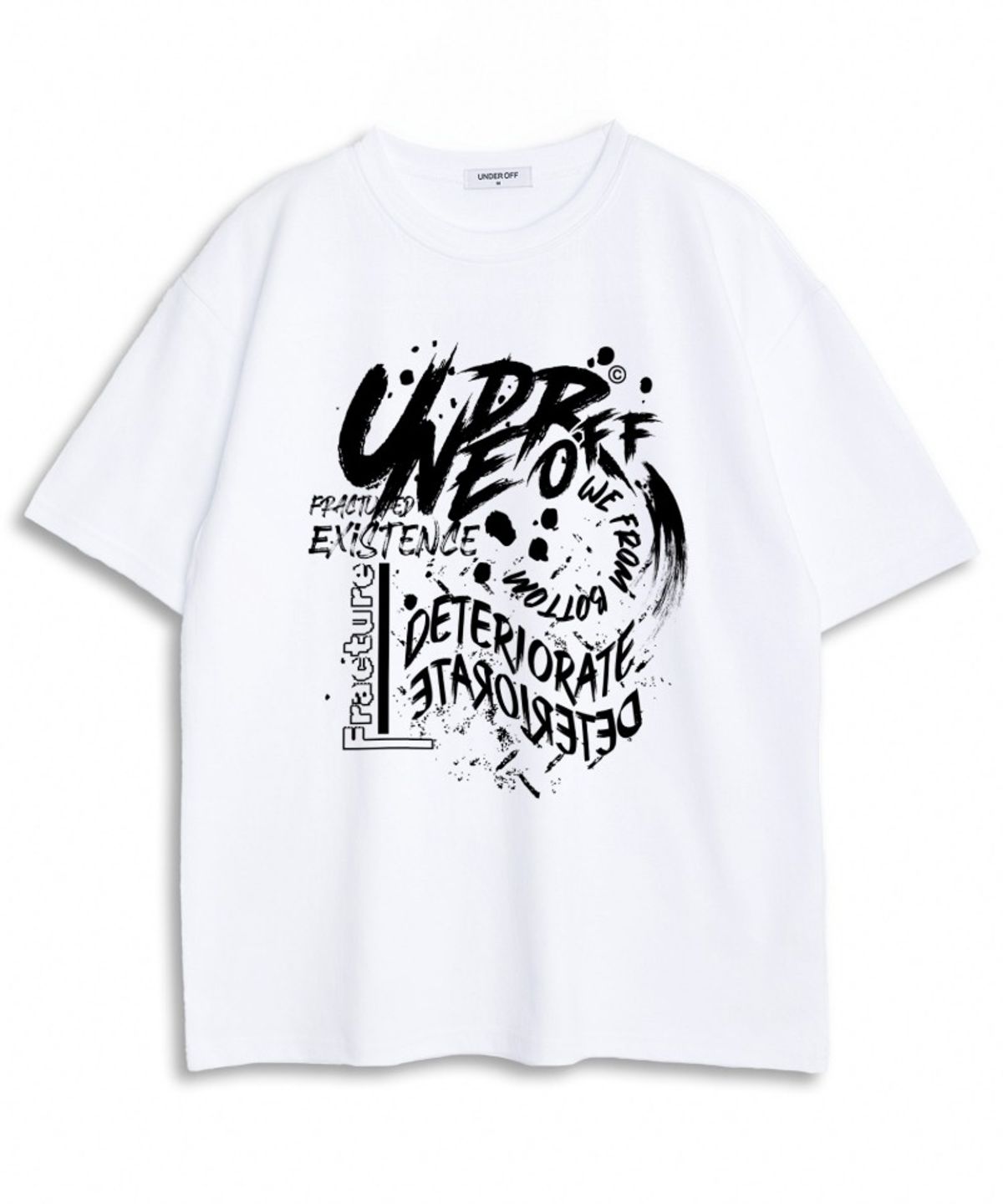 언더오프(UNDEROFF) 오버핏 크루넥 빈티지 스플래터 티셔츠 화이트