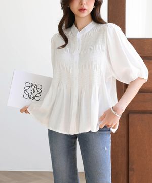 퍼프 스모크 플레어 블라우스 49678