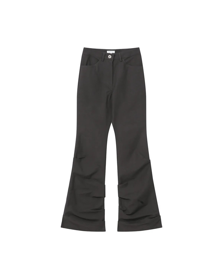 Cotton shirring bootscut pants BROWN