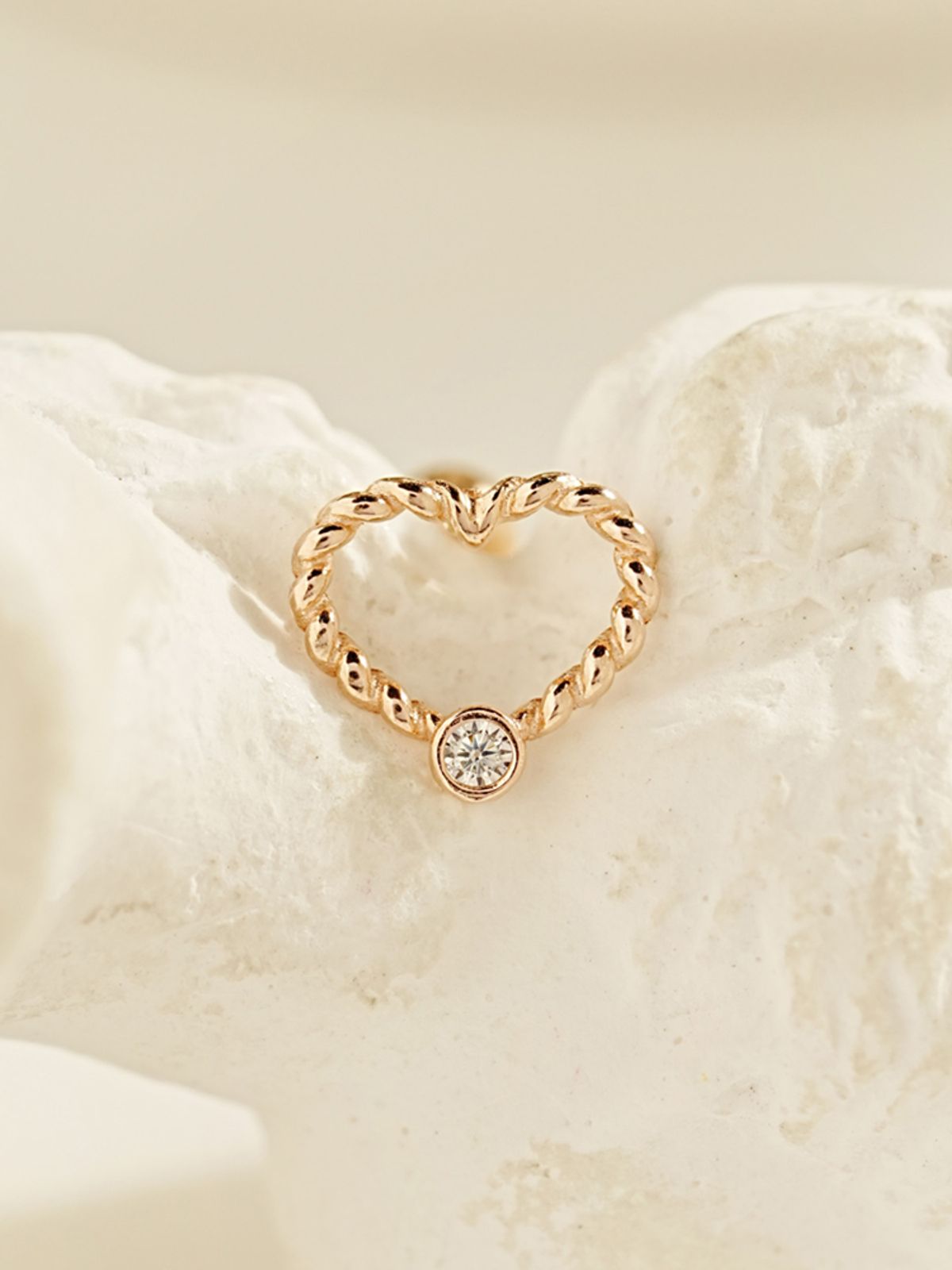 미니멀피어싱(MINIMALPIERCING) 14K 큐빅 프레첼 하트 피어싱 귀걸이