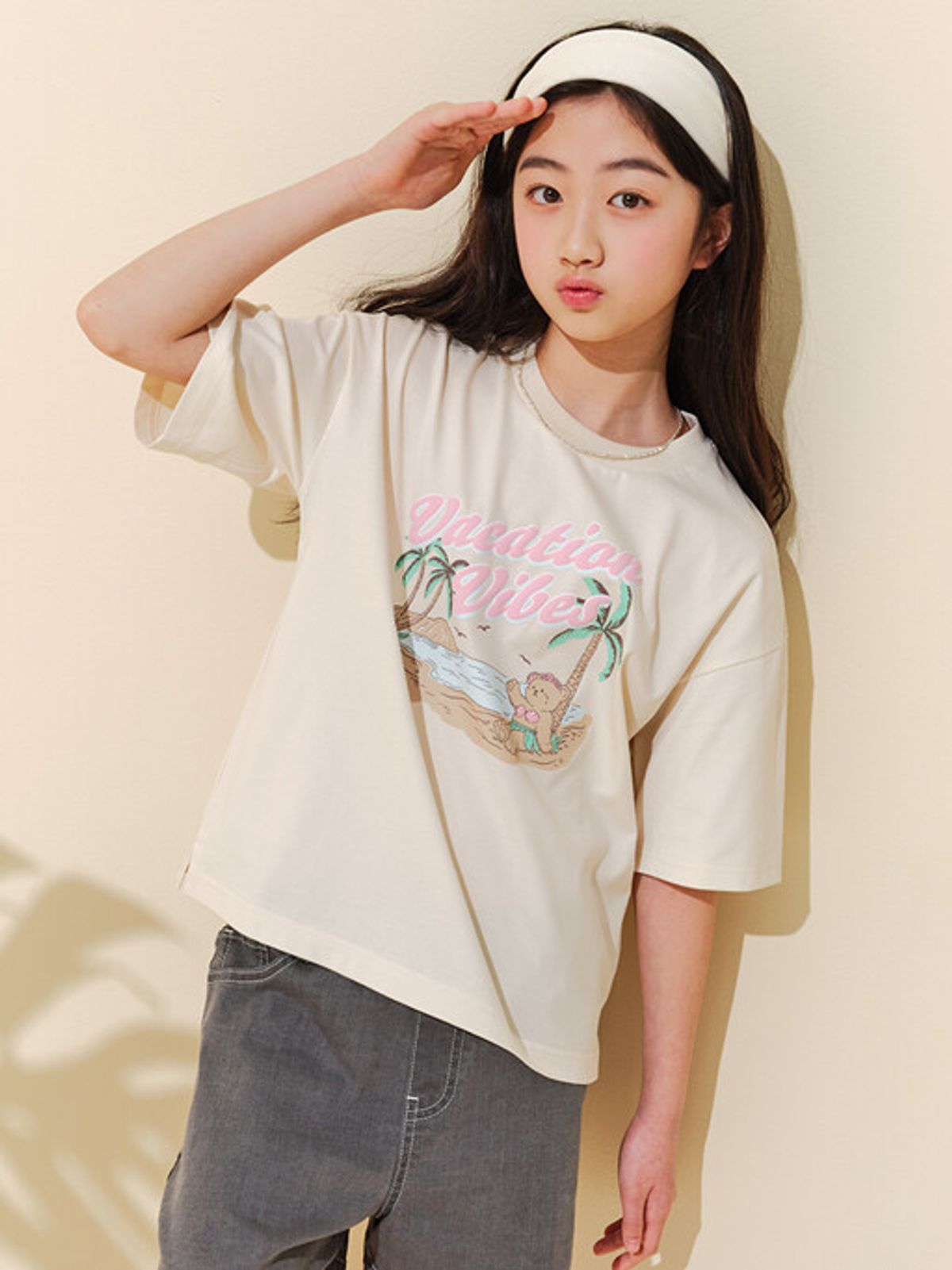 폴햄키즈(POLHAM KIDS) 여아) 폴키베어 플레이티드 저지 그래픽 반팔티_PKF2TS2832