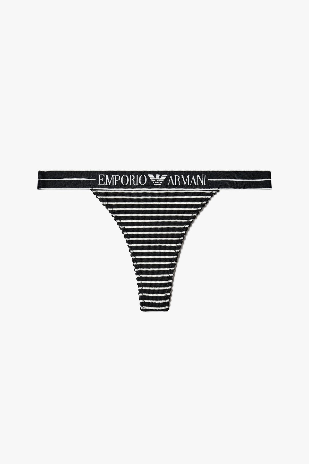 엠포리오 아르마니 언더웨어(EMPORIO ARMANI UNDERWEAR) 여성 스트라이프 로고 밴딩 티팬티 _블랙 0825110530