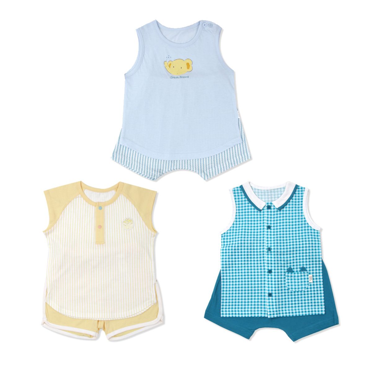오가닉맘(ORGANICMOM) 끼리+스티브+민체크 남아 민소내의 3종(MHMP1B05_10_12)