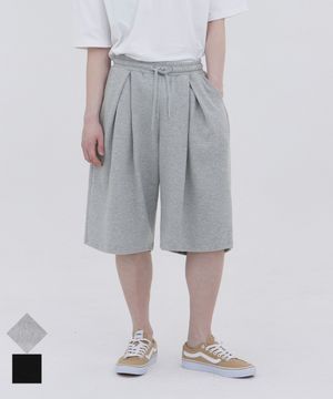 4핀턱 와이드 맥시 오버핏 트레이닝 밴딩 하프 팬츠 유니섹스 (2컬러)