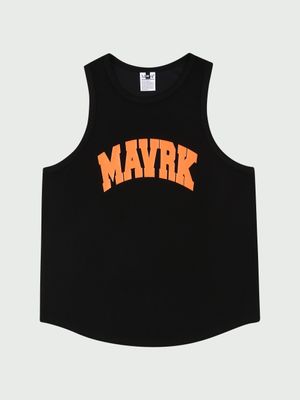 M 커브드 로고 밸런스 슬리브리스 블랙(오렌지)