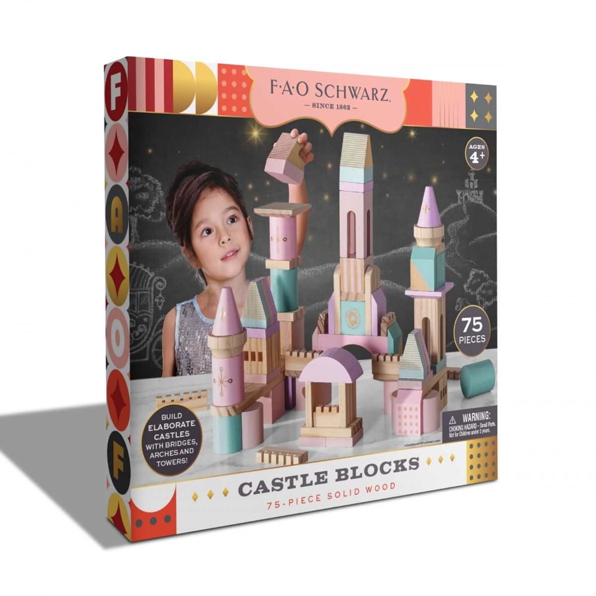 토이트론(TOYTRON) FAO 슈와츠-핑크 원목 캐슬 블록 75pcs