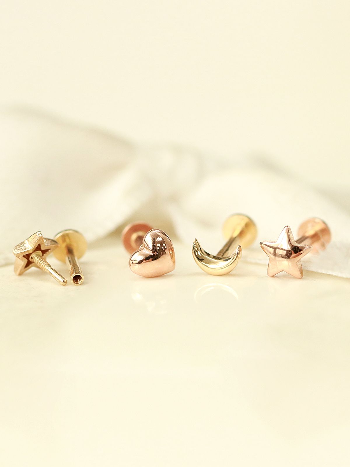 미니멀피어싱(MINIMALPIERCING) [0.8mm]14K 인터널 미니 통통 달 별 하트 라블렛 피어싱 귀걸이