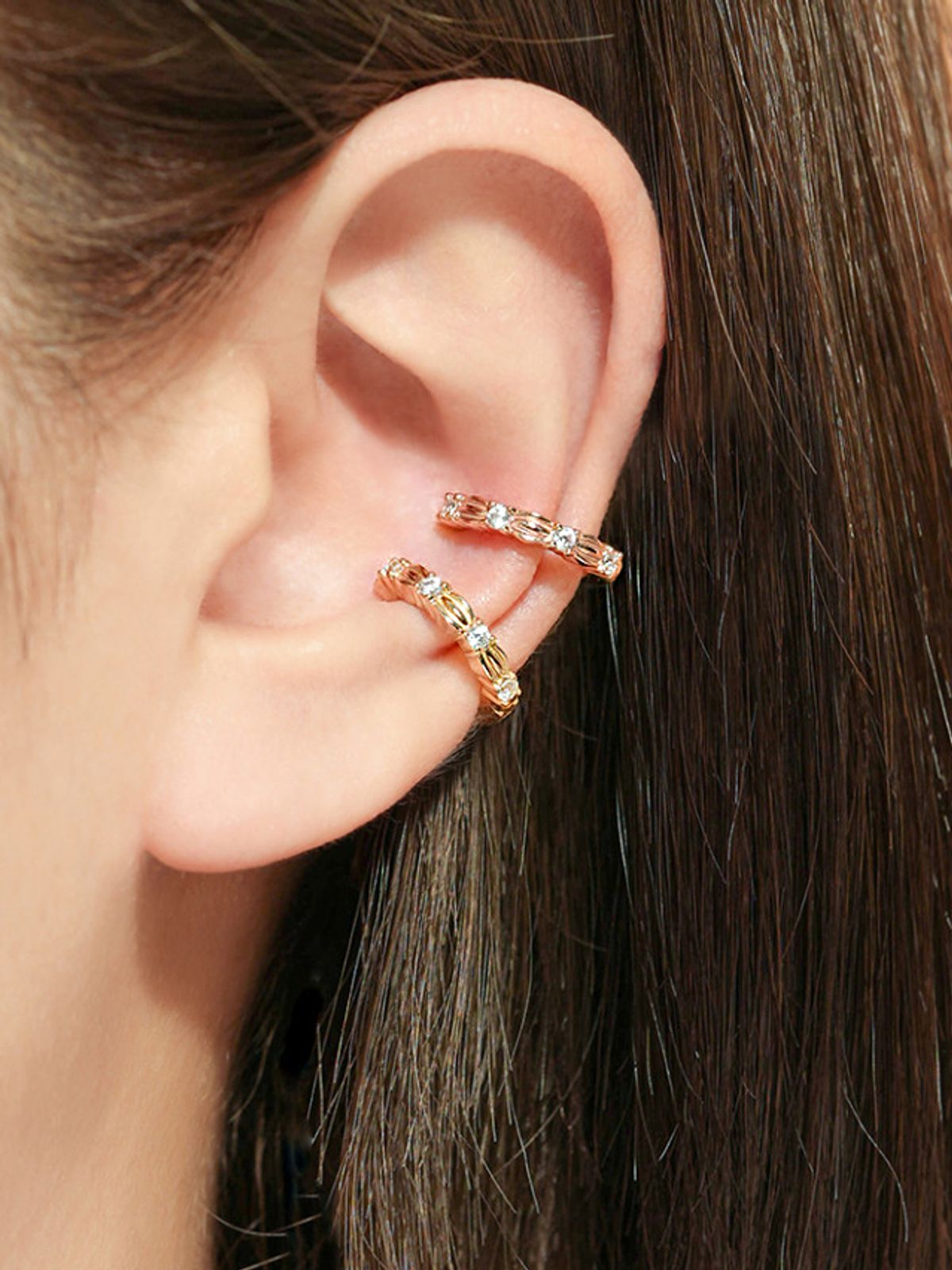 미니멀피어싱(MINIMALPIERCING) 14K 큐빅 퍼프 이어커프 클립형 귀찌