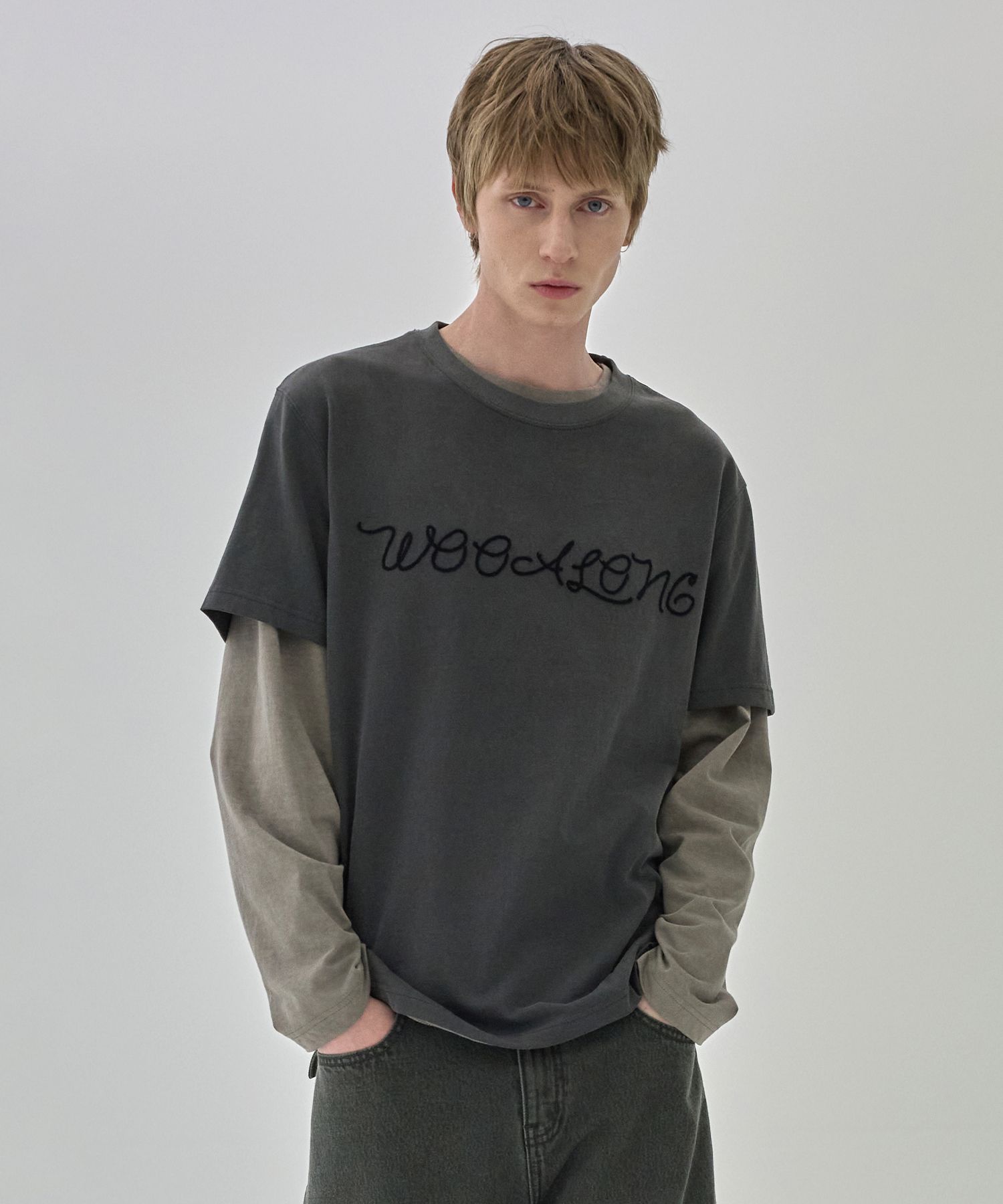 Tシャツ・カットソー WOOALONG RopeType Washed Loose Tshirt FADE CHARCOAL WL252JS MUSINSA | WOOALONG Rope-Type Washed Loose T-shirt - FADE