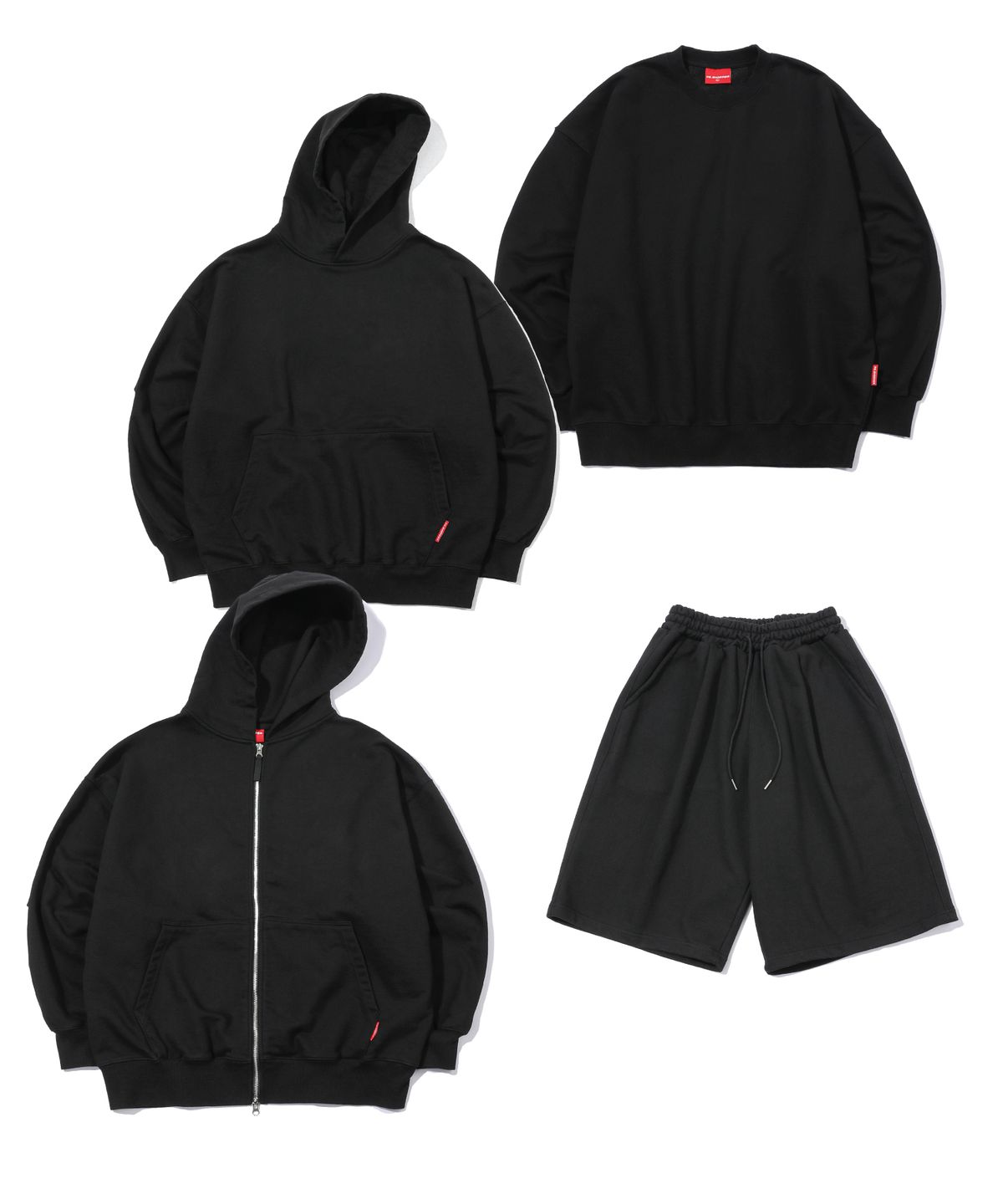 피에스쇼퍼(PSSHOPPER) [2 Pack] 워싱 와이드 반바지 세트 [블랙]