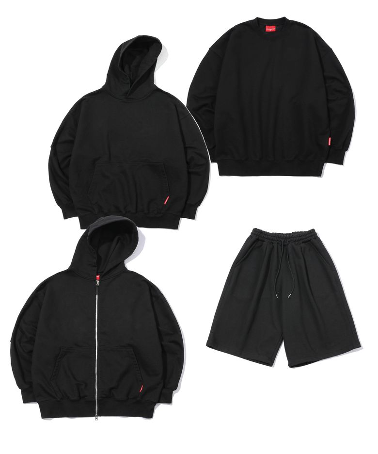 [2 Pack] 워싱 와이드 반바지 세트 [블랙]