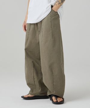 워시드 와이드 벌룬 스트링 코튼팬츠 카키