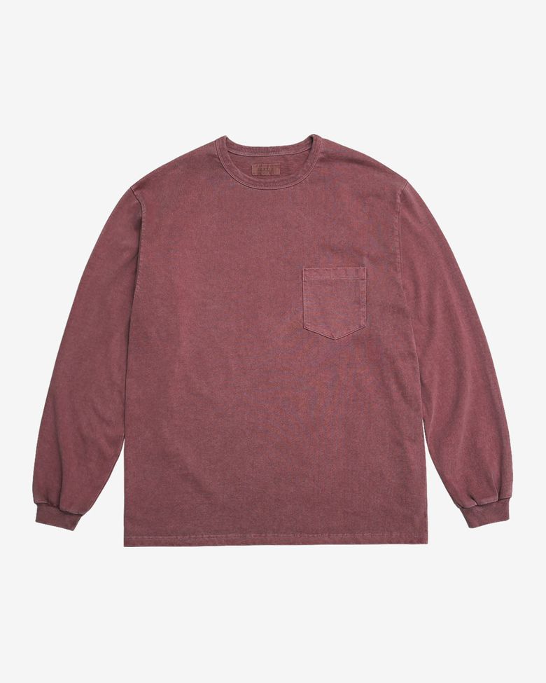 Pigment Long Sleeve Poket T-Shirts (Deep Red)