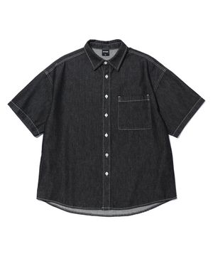 포켓 데님 반팔 셔츠 BLACK (LP2YU348-076)