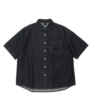 스티치 데님 반팔 셔츠 BLACK (LP2YU349-076)