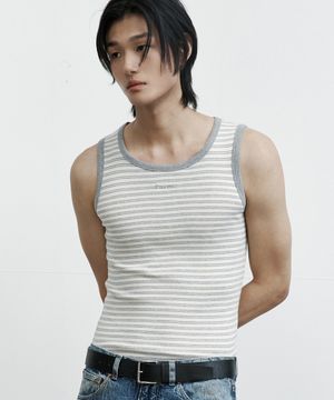 [2 Szie]Two Stripe Sleeveless - Melange Grey