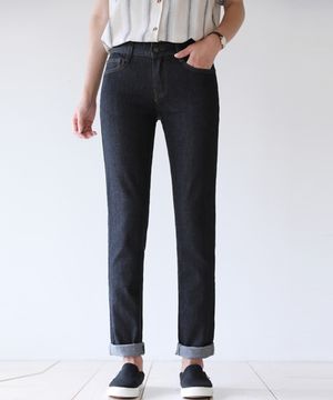 시크블랙 텐션스판 일자 데님팬츠