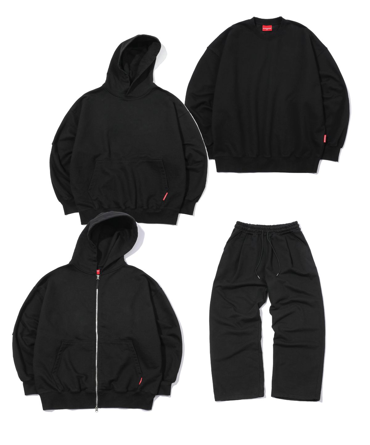 피에스쇼퍼(PSSHOPPER) [2 Pack] 워싱 원턱 와이드 팬츠 세트 [블랙]