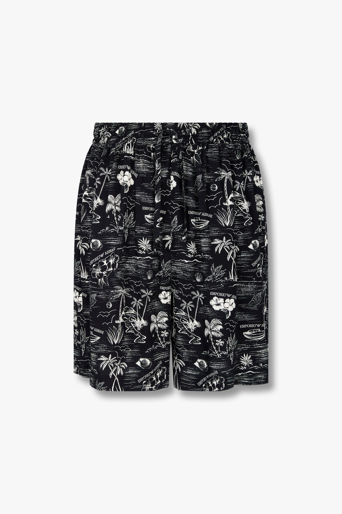 엠포리오 아르마니 언더웨어(EMPORIO ARMANI UNDERWEAR) 여성 팜트리 패턴 레이온 비치 쇼츠 _블랙 0825131513