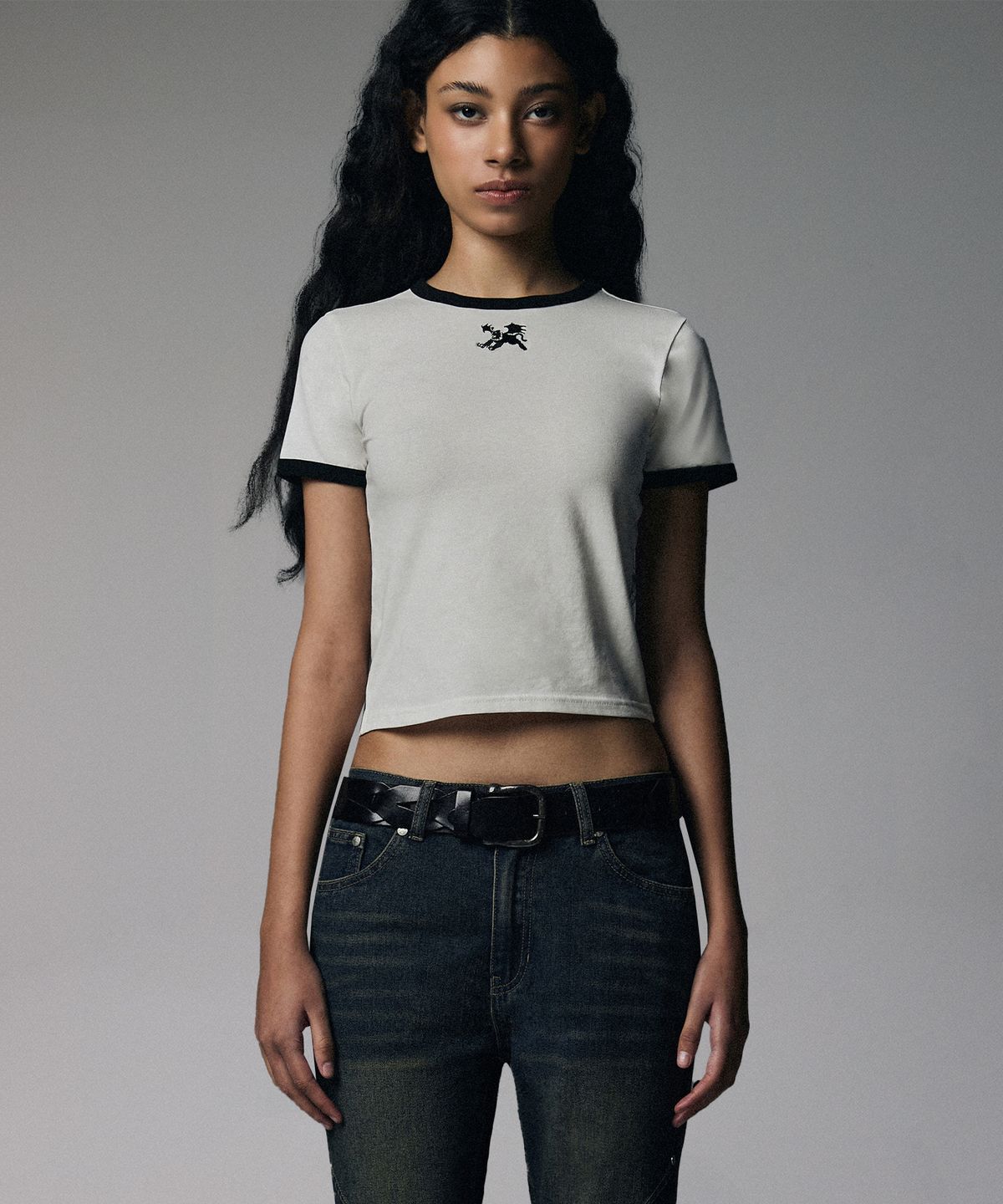 낫포너드(NOT4NERD) W Tiny Flying Horned Tiger Ringer T-Shirts - Ivory