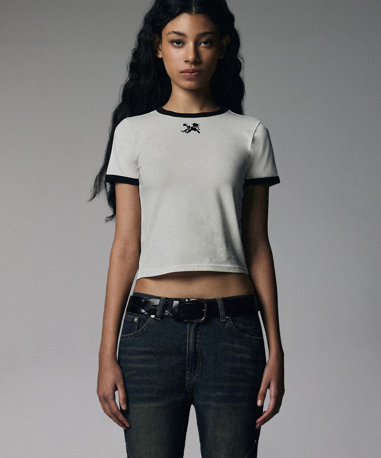W Tiny Flying Horned Tiger Ringer T-Shirts - Ivory