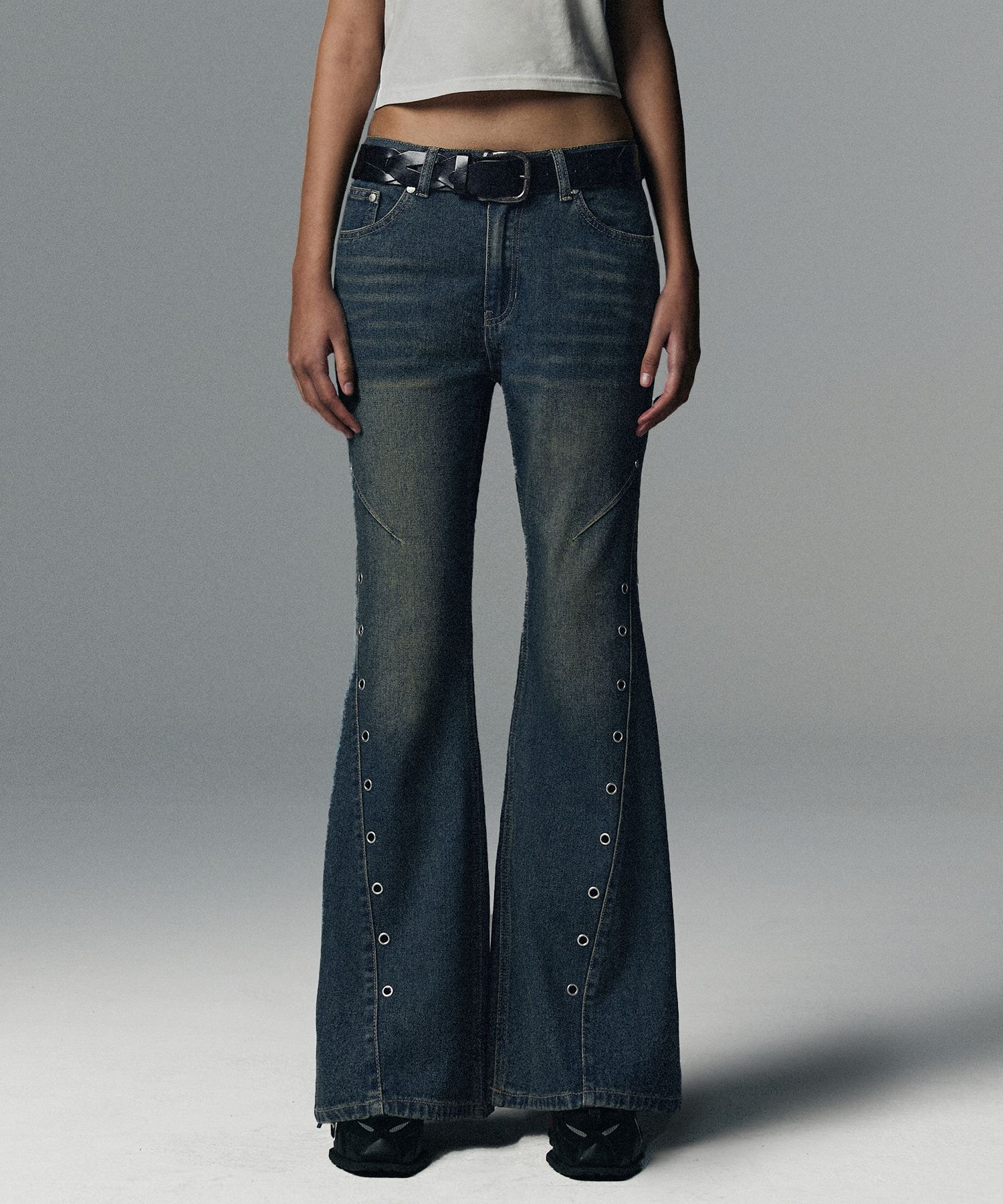 MUSINSA | NOT4NERD W Eyelet Vintage Denim Pants - Deep Blue