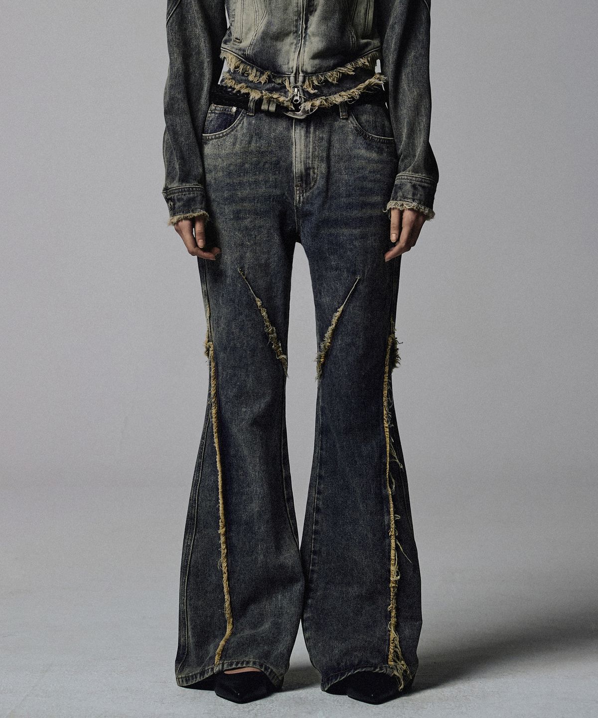 낫포너드(NOT4NERD) W Cut Off Incision Vintage Denim Pants - Deep Blue