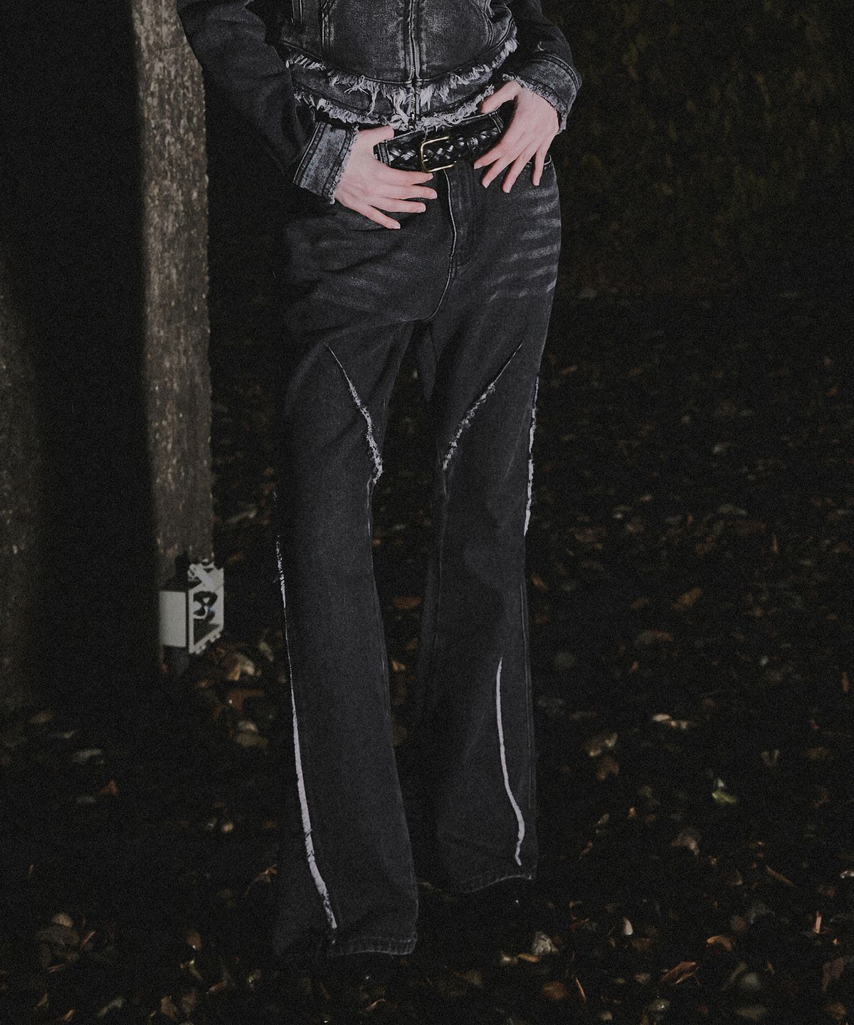낫포너드(NOT4NERD) W Cut Off Incision Vintage Denim Pants - Black