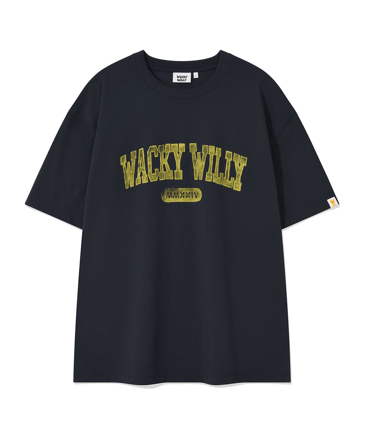 와키윌리(WACKY WILLY) 아치 타이포 반팔 티셔츠 네이비