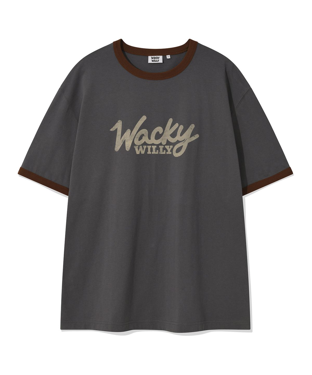와키윌리(WACKY WILLY) 타이포 링거 반팔 티셔츠 차콜
