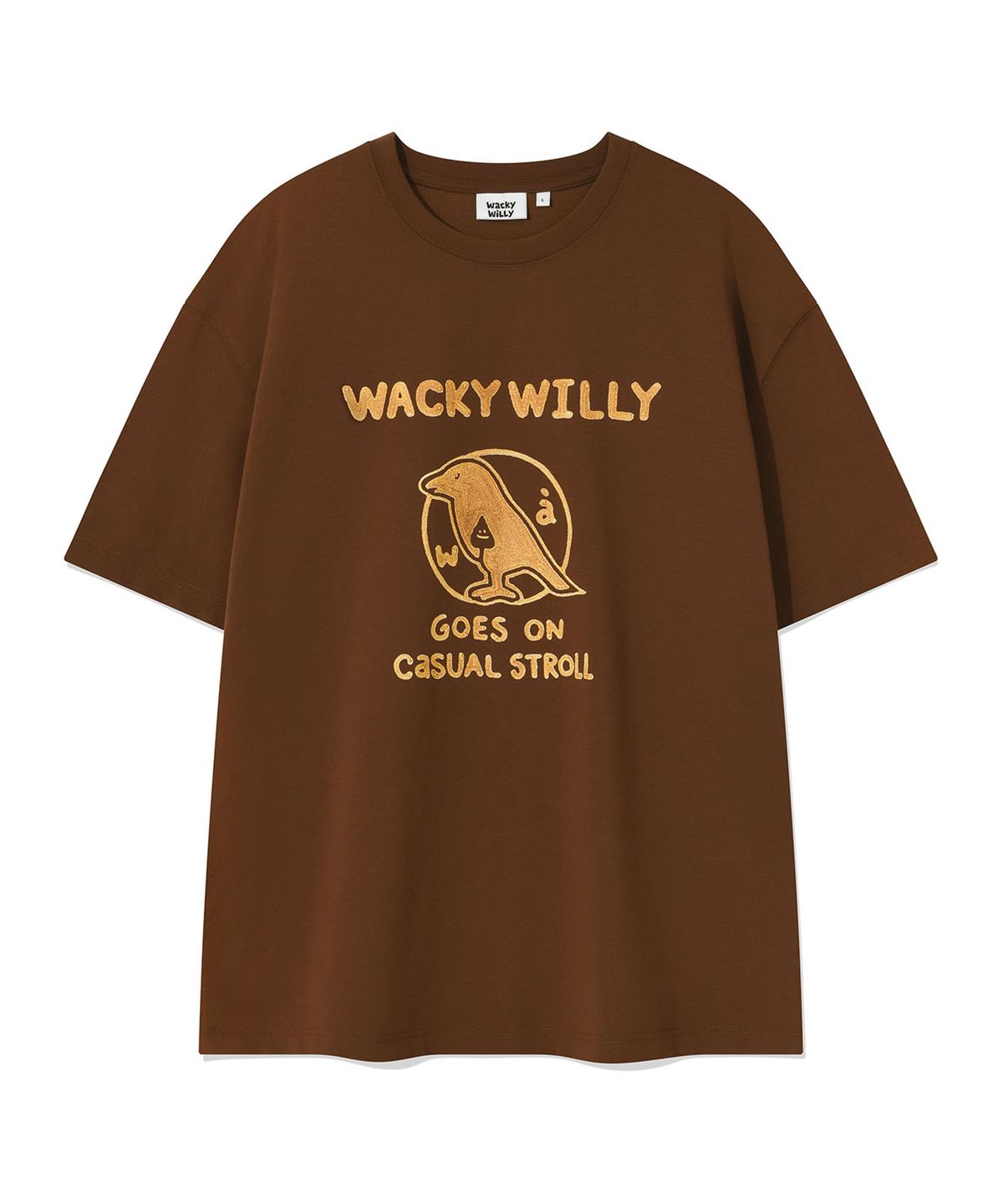 와키윌리(WACKY WILLY) 타이포 버드 그래픽 반팔 티셔츠 브라운