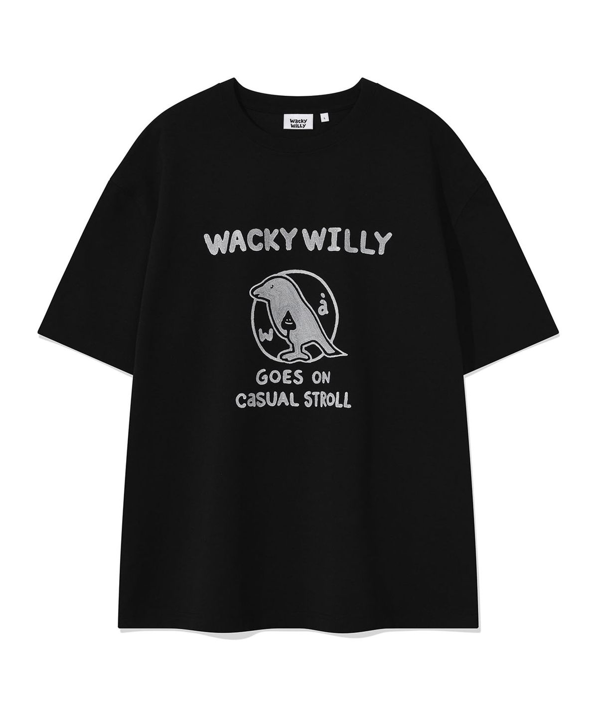 와키윌리(WACKY WILLY) 타이포 버드 그래픽 반팔 티셔츠 블랙