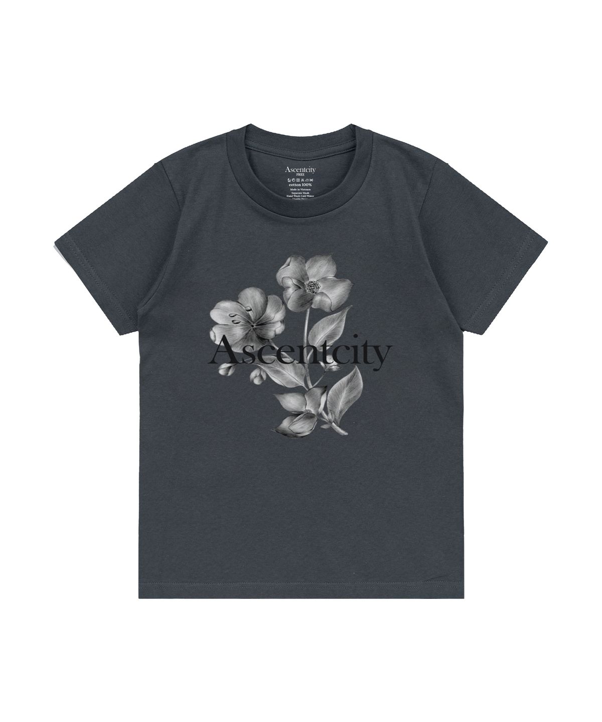 어센트시티(ASCENTCITY) VINTAGE FLOWER LOGO TEE (CHARCOAL)