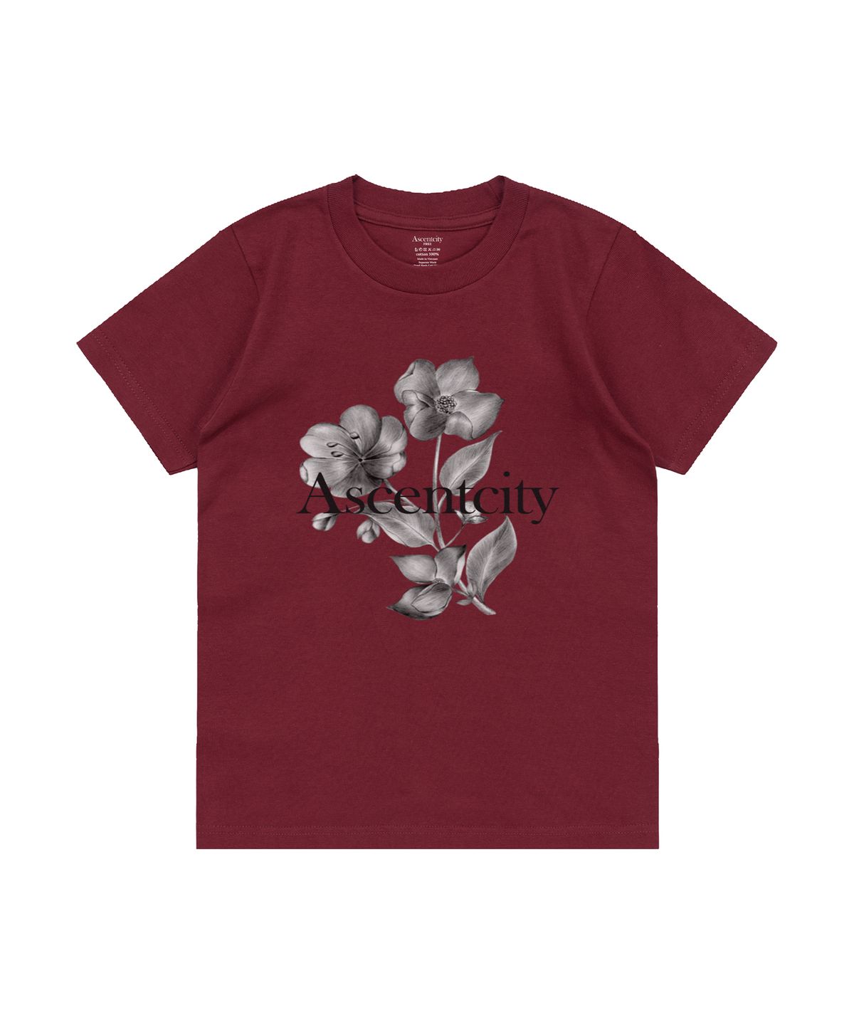 어센트시티(ASCENTCITY) VINTAGE FLOWER LOGO TEE (BURGUNDY)