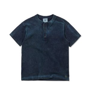 인디고 틴워싱 헨리넥 반팔티 카키_FR2KT43U