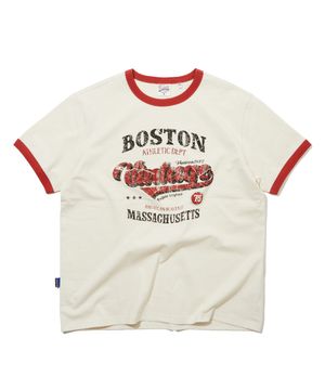 보스톤 레터링 빈티지 그래픽 링거 반팔티 아이보리_FS2KT71U
