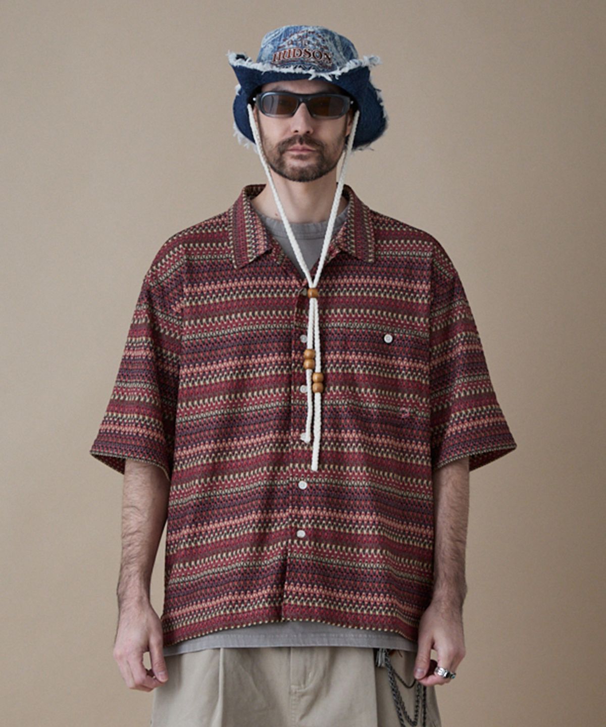 펜필드(PENFIELD) 볼로냐 썸머 크로쉐 하프셔츠 레드_FR2WR37U