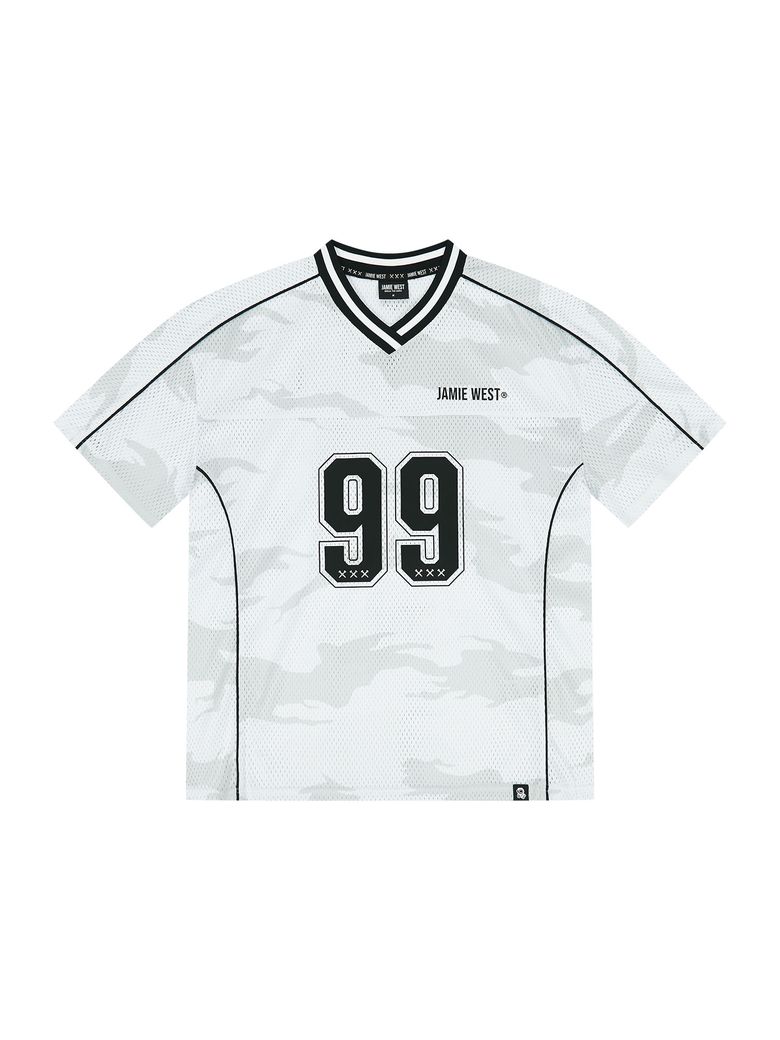 NO.99 V넥 매쉬 카모 티셔츠 (화이트)