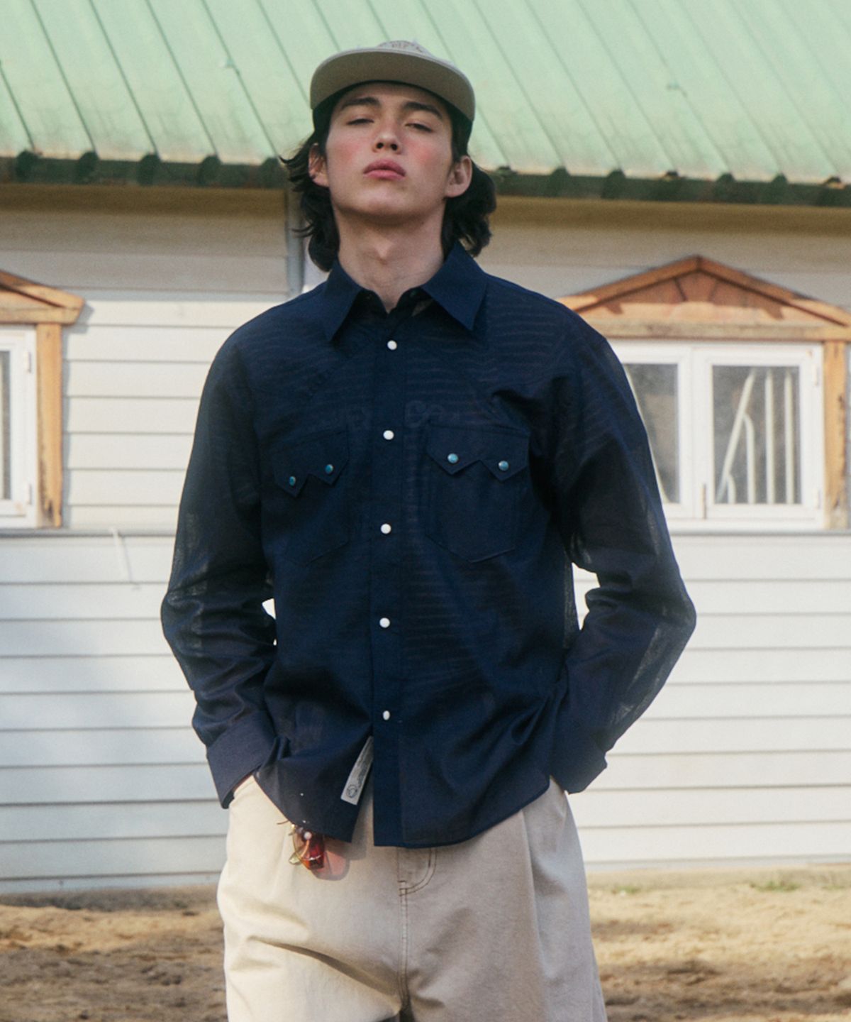 펜필드(PENFIELD) [TRAILWEAR] 린넨 쏘우투스 웨스턴 셔츠 다크네이비_FR2WR82U