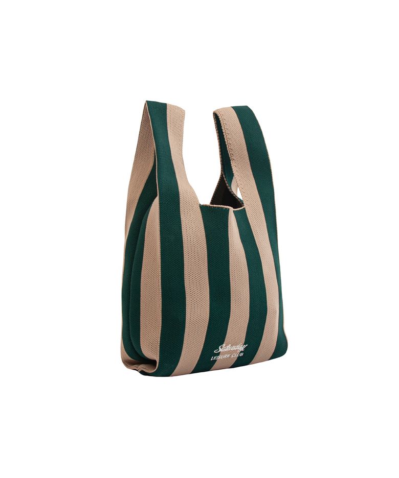 Stripe Knit Tote Bag - Green & Beige