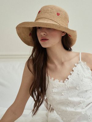 Heart raffia floppy hat