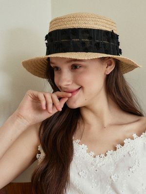 See-through band boater hat_2color