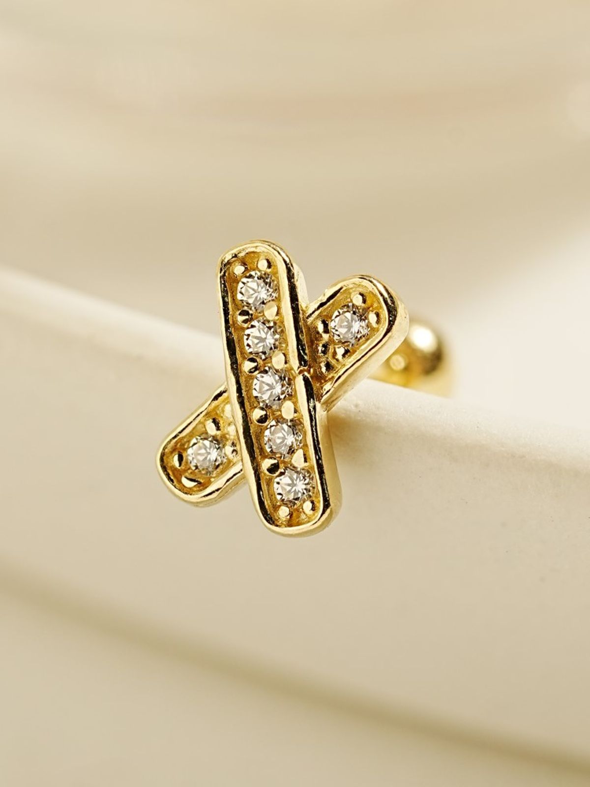 미니멀피어싱(MINIMALPIERCING) 14K 큐빅 크로스 피어싱 귀걸이
