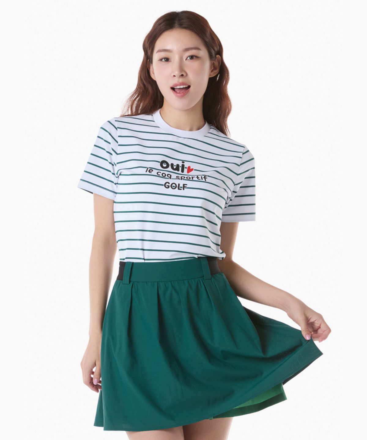 르꼬끄 골프(LECOQ GOLF) 여성 스트라이프 라운드넥 반팔 티셔츠 (GQ222LRS44)