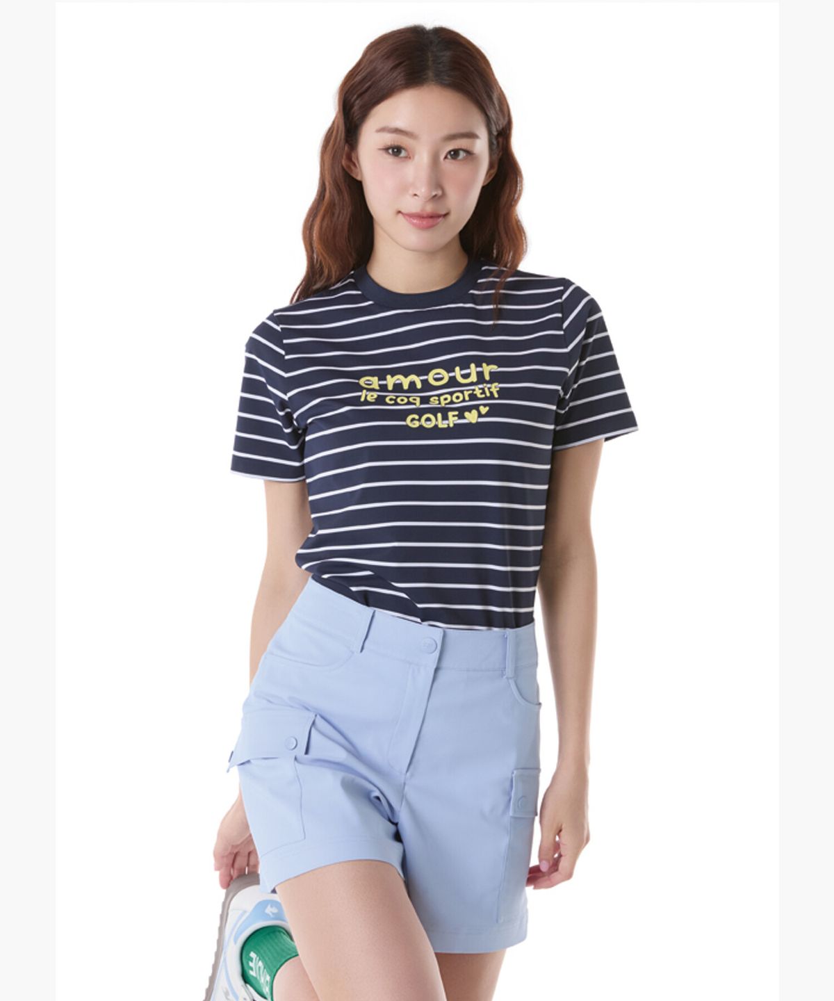 르꼬끄 골프(LECOQ GOLF) 여성 스트라이프 라운드넥 반팔 티셔츠 (GQ222LRS44)